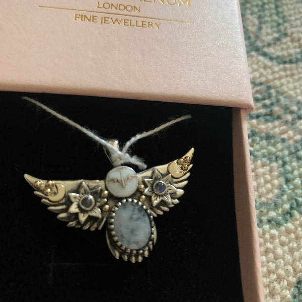 925 Sterling Silver and 18k Gold Owl Pendant - Natural Moonstone ...