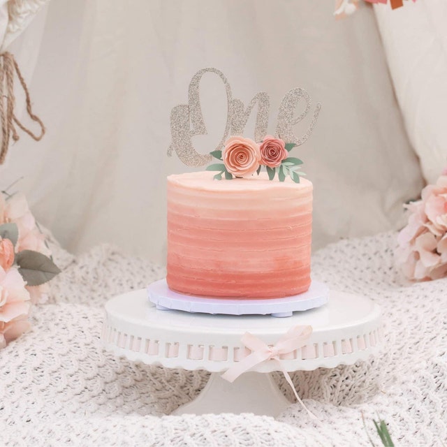 One Cake Topper, One Year Old Cake Topper, Floral Cake