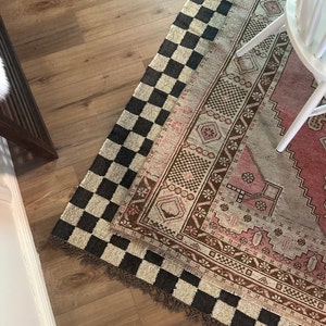 Jute Kilim Checkerboard Rug, Handmade Checker Rug, Home Decor Checkered ...