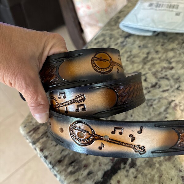 Ceinture Cuir Véritable BLUEGRASS + Boucle Epoxy Music - Tailles 28 à 52 - Neuf Sans étiquette