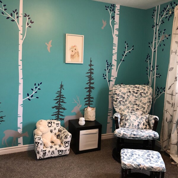 Birch Tree Wall Decal, Deer Forest Vinyl Sticker, Nursery Decor - Etsy