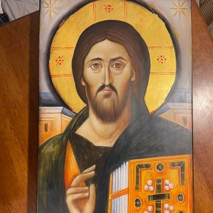 アンティーク宗教画　イコン　全能者ハリストス　パントクラトール　骨董品 アンティーク宗教画 イコン 全能者ハリストス パントクラトール
