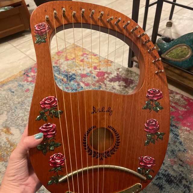 Hand-decorated Lyre Harp - 16-string, Red Rose Design - Etsy