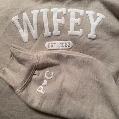 Mr And Mrs Sweatshirts Wifey Est - Couple Personalized Custom Unisex Sweatshirt With Design On Sleeve Gift For Husband Wife Anniversary Mr And Mrs Hoodies