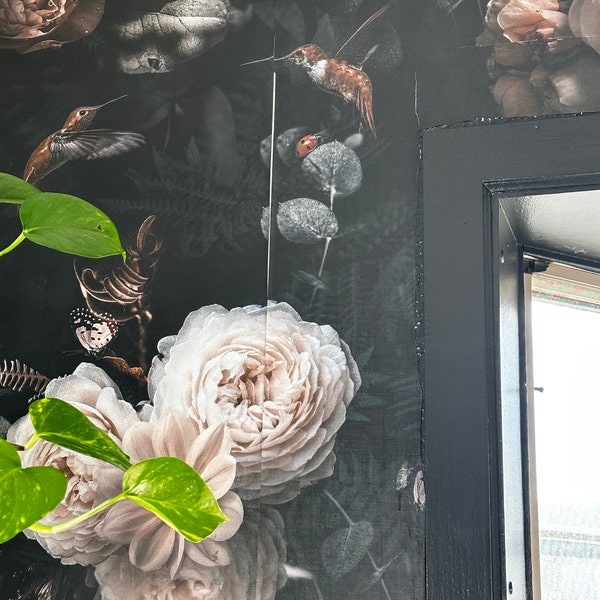 Dark Floral Wallpaper Peel and Stick Botanical Wall Mural Black ...