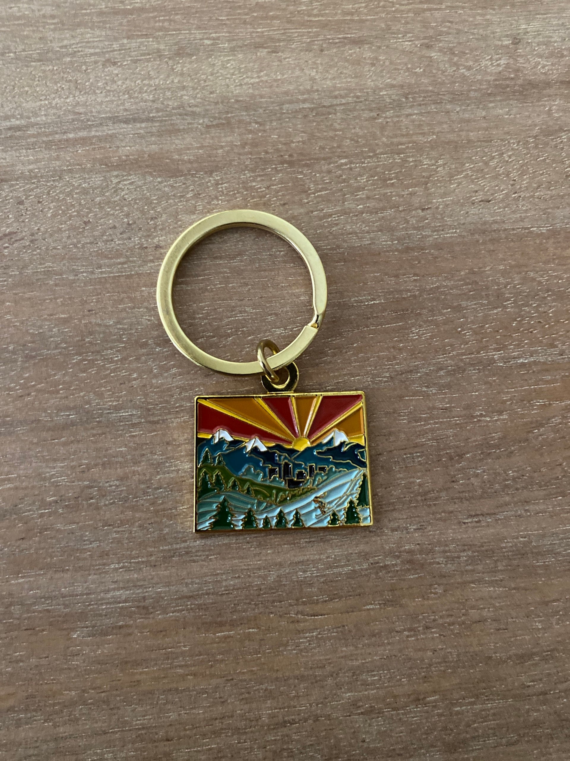 Colorado Gold Enamel Keychain | Colorado Outline Key Ring | Soft Enamel Illustrated State Keychain 1.25&quot;