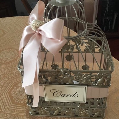 Champagne Gold and Blush Wedding Card Box Wedding Card Holder Birdcage ...