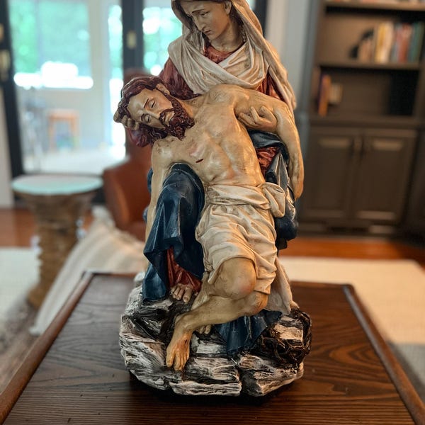 Statue of Saint Anna Cm 30 11.81 Inches in Marble Resin Hand Decorated