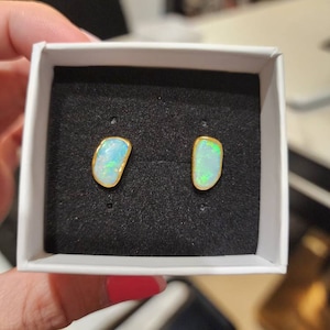 Customer photo from angelangoh, Large Raw Australian Opal Stud Earrings