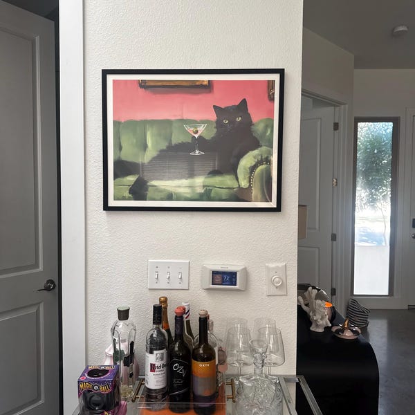 Retro Black Cat Martini Wall Art Bar Cart Decor Cocktail Art Bar Decor ...