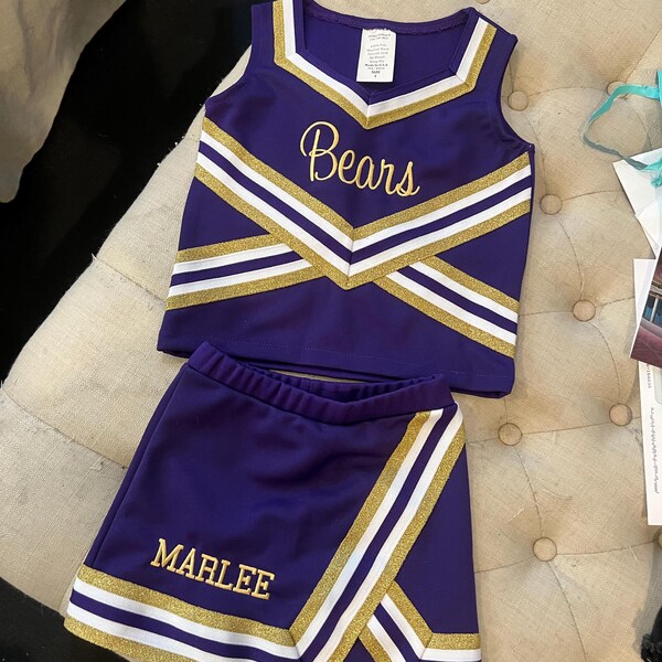 Purple & Gold Go Team Embroidery Cheer Dress main image 1