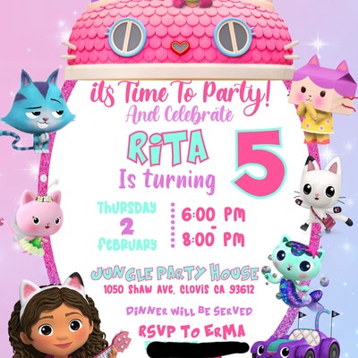 Editable Gabbys Dollhouse Birthday Invitation Gabby's - Etsy