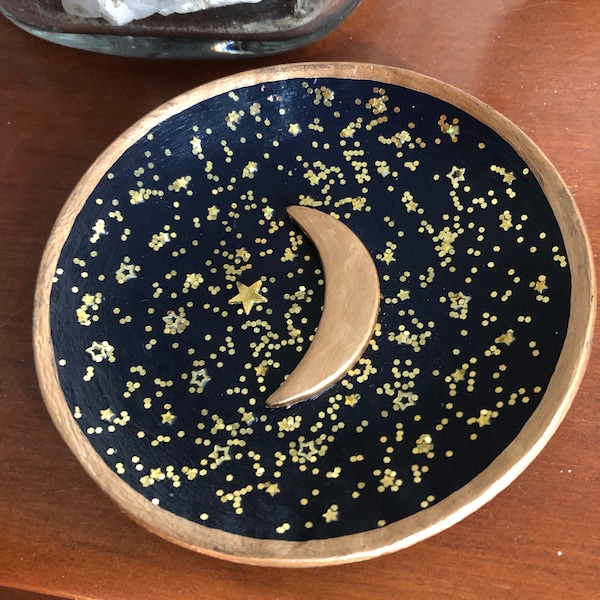 MOON TRINKET DISH, Crescent Moon Ring Dish, Starry Night Moon Dish ...