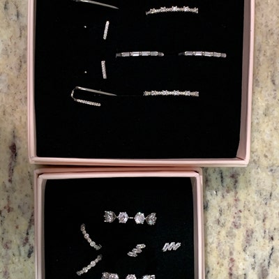 Dainty 3 Baguette CZ Stud Earrings - Etsy