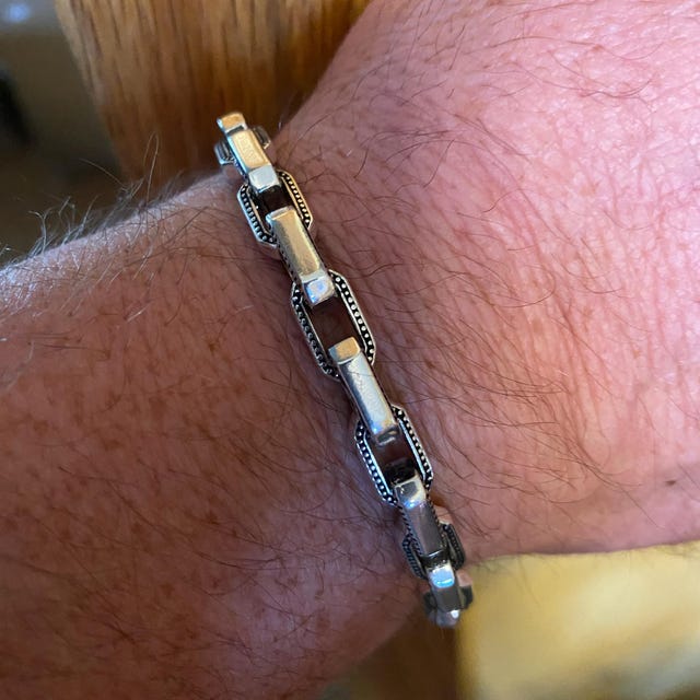 925 Sterling Silver Anchor Chain Bracelet Men, Italian Cable