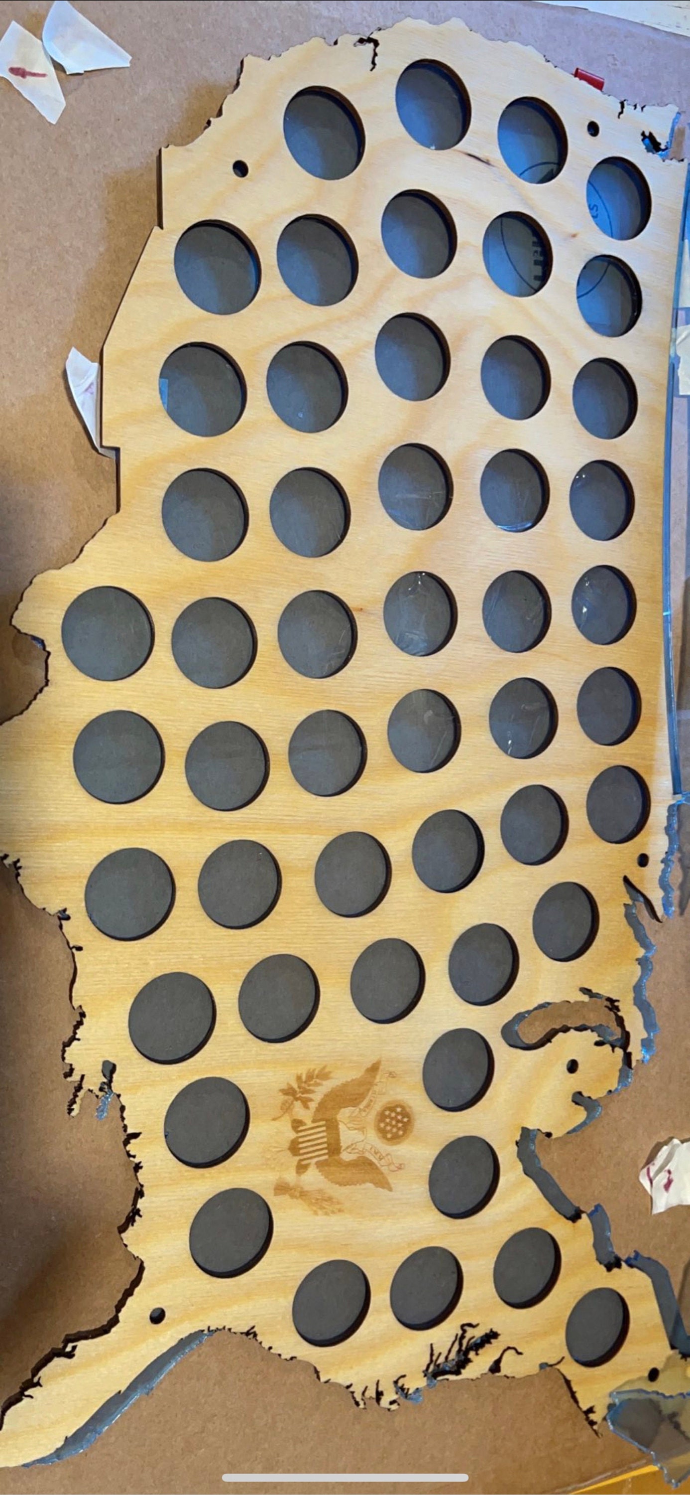 The US 50 State Quarter coin holder (for 50 or 56 coins), Wooden Map Display