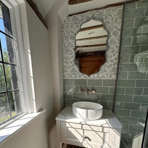 Rose Gold Tinted Asymmetrical Wall Mirror Aesthetic Pink Tinted Home Mirror