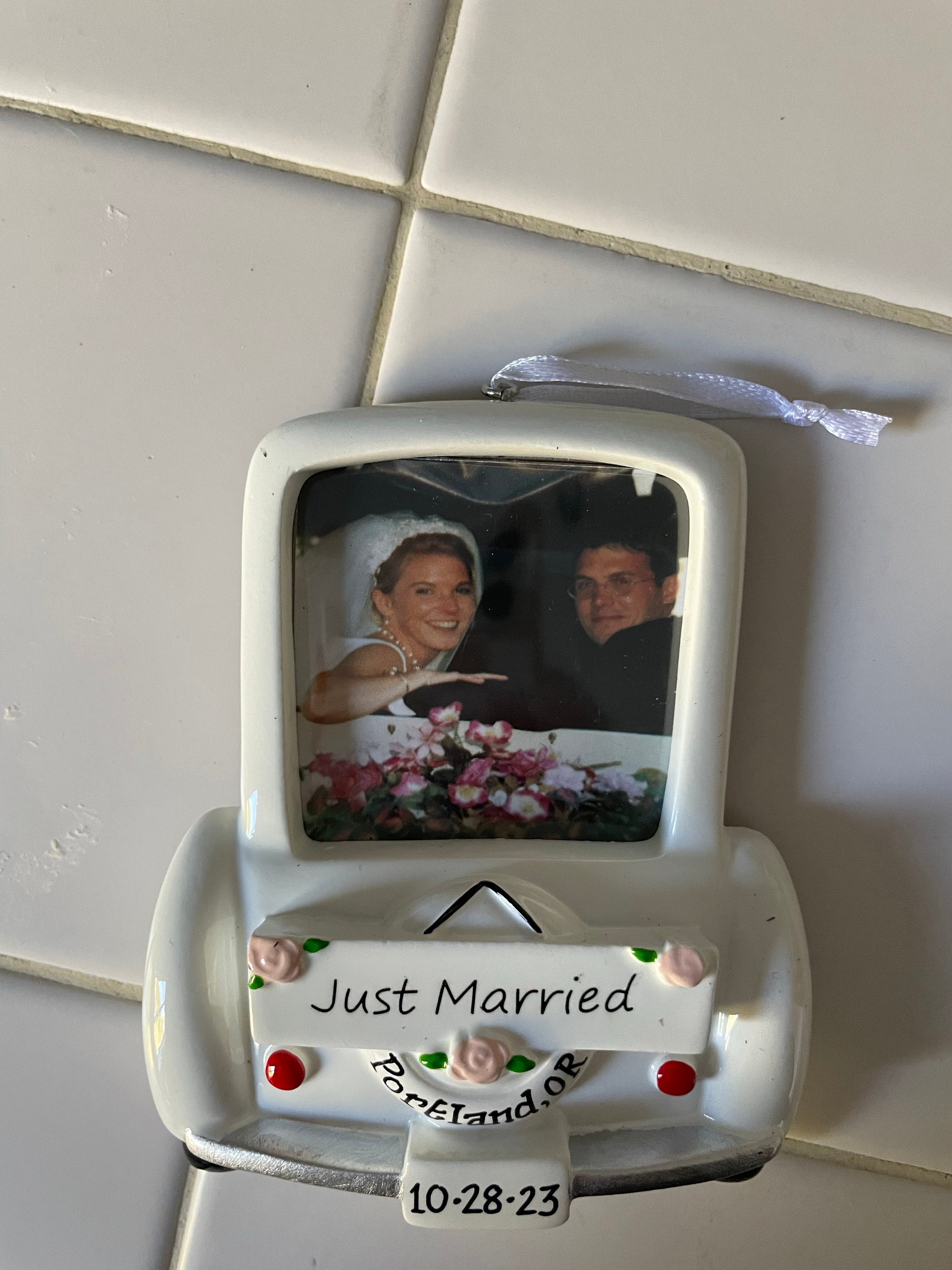 Just Married Wedding Car Picture Frame  Bride and Groom Personalized Newlywed Couple&#39;s 1st Christmas Ornament-Wedding Gift,Mr.Mrs.,Favor