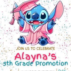 Stitch Graduation Party Invitation | Stitch kindergarten and school Party Invitation | Lilo Angel Invitation Download