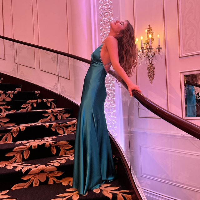 Elvira Hancock Blue Dress Scarface Costume, Teal Blue Satin Dress, 1980s  Evening Prom Gown - Etsy New Zealand