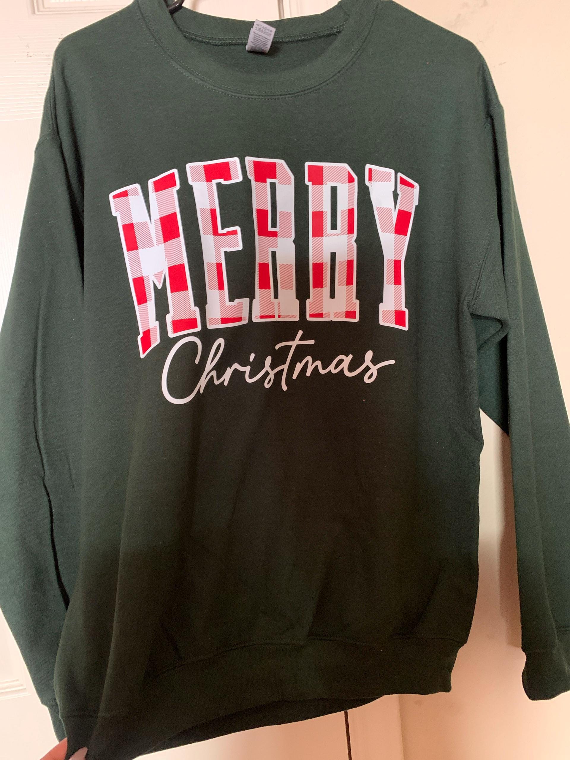 Merry Christmas Sweatshirt, Buffalo Plaid Sweater, Christmas Family crewneck, Xmas Gift Idea, Woman Xmas Shirt, Cute Winter Holiday Sweater