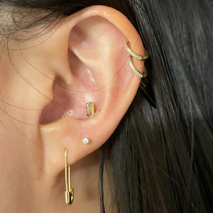 14K Gold Safety Pin Earring 3/4''Inch, Diamond Safety Pin Earring, black friday sale, Christmas Gift for her, Solid Gold Safety Pin Earrings