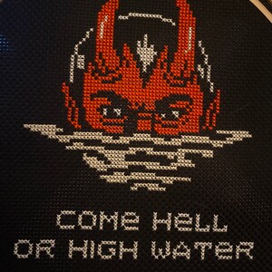 Goth Badass Cross Stitch Drowning Devil Cross Stitch Pattern Come Hell or High Water Cross Stitch Pattern Satan Cross Stitch Pattern