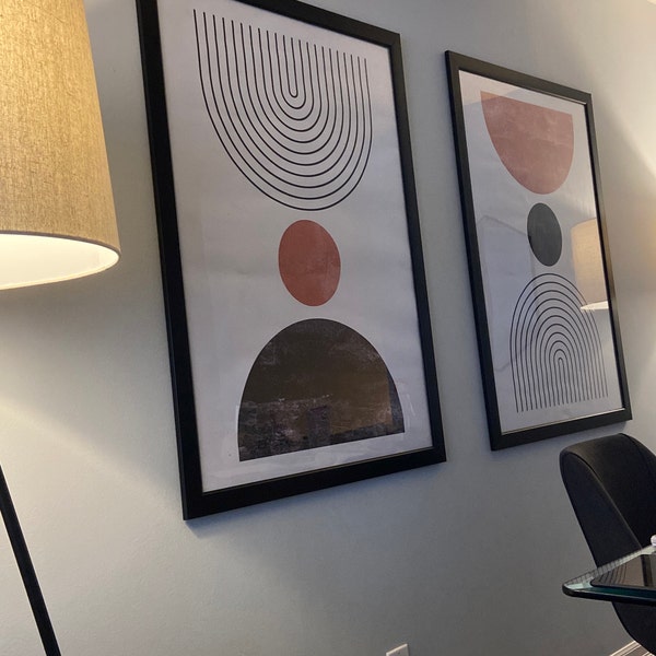 Mid Century Modern Wall Art Print Set of 2, Neutral Abstract Geometric ...