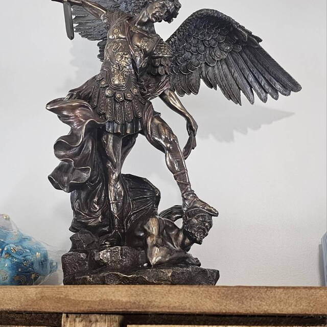 Large Saint St Michael Archangel Defeated Lucifer Statue Sculpture