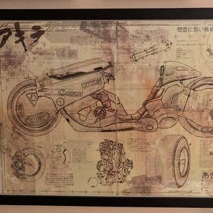 Akira。Shotaro Kinedas バイク - 古びた / 傷んだ設計図。 - Etsy 日本