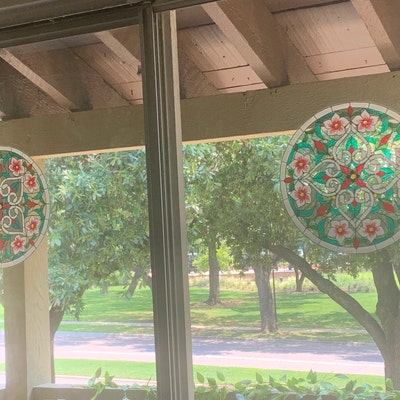 Sticker Vitrail Repositionnable WICOART – Motif Mandala Hibiscus, Déco Fenêtre