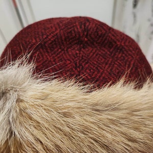 【SALE】 Hat Round Wool Diamond Medieval Early With Linen Fur Fox Red ウェア