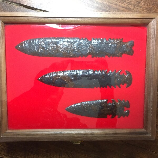 Walnut Wood Display Case - 9 1/4" X 15 3/4" X 2" For Arrowheads, Knives, Coins 5 thumbnail image