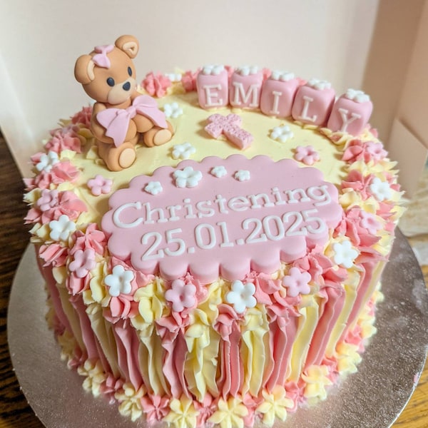 Teddy Bear Christening Baptism Birthday Edible Icing Sugar Paste Cake ...