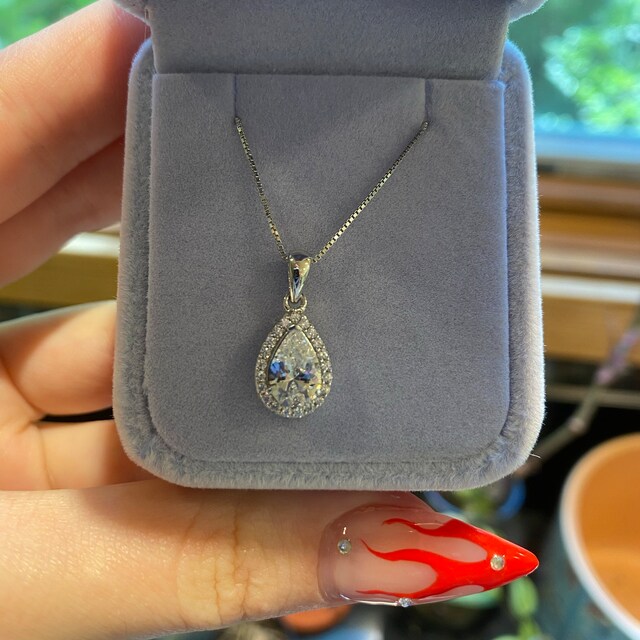 Teardrop White Sapphire Necklace in Sterling Silver