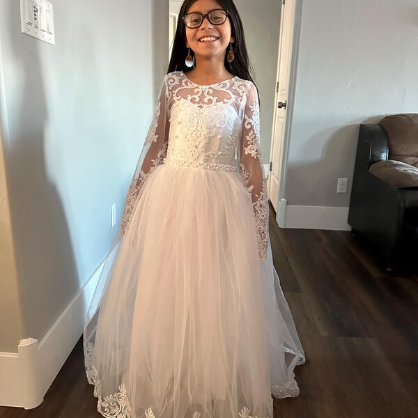 Lace White Kids First Communion Gown GACH183
