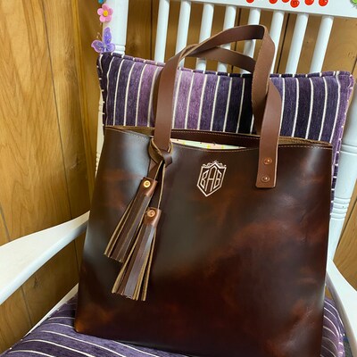 Monogrammed Leather Tote Bag for Women Valentine Gift Large - Etsy