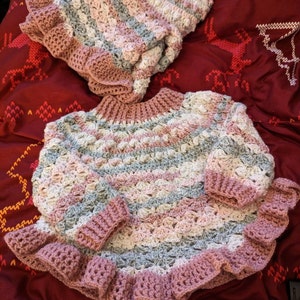 Crochet PATTERN Flower Peplum Sweater sizes Baby up to 8 - Etsy