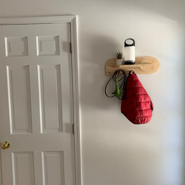 Hardwood Maple Entryway Organizer, Wall Mount Coat Rack With Shelf, Key ...