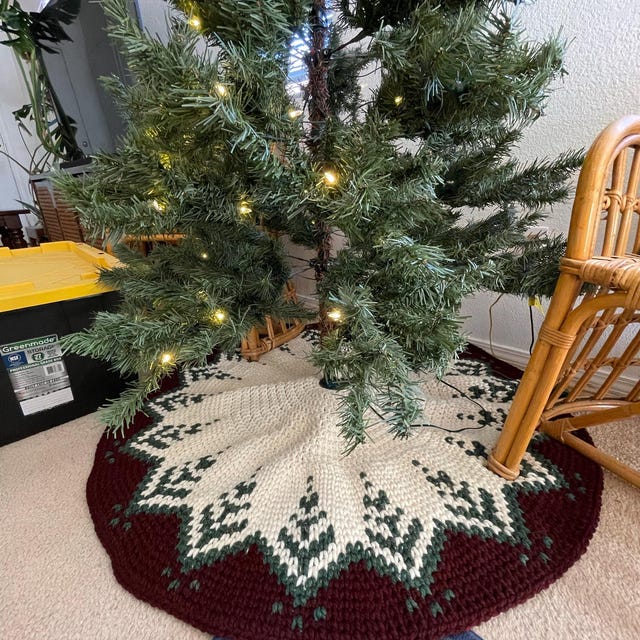 A customer's finished Pine Christmas Tree Skirt Crochet Pattern