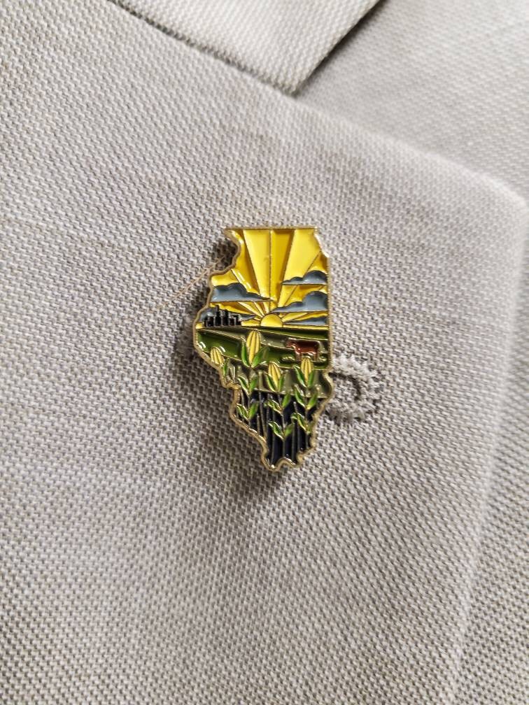 Illinois Enamel Pin | Gold Soft Enamel Pin | Illustrated United States Pin | Butterfly Clasp | 1.25&quot;