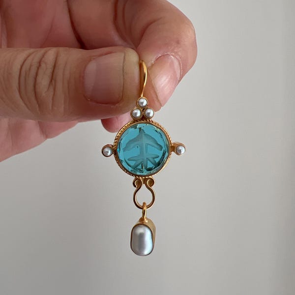 Retro Blue Earrings with Inlay