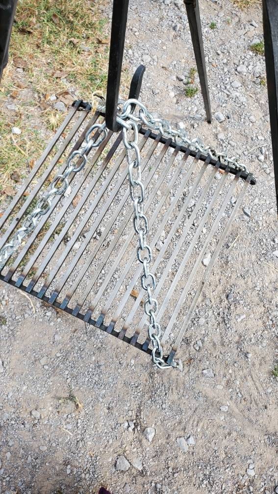 HAND FORGED  hanging GRILL campfire cooking heavy duty hanging for tripod