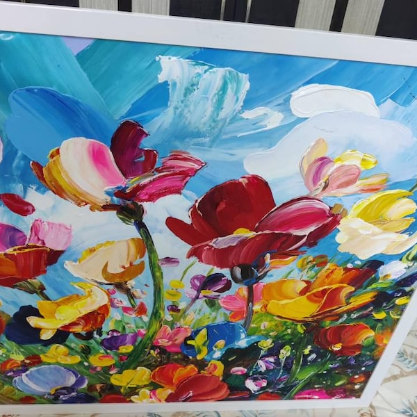 Textured Impasto Floral Painting: Colorful Wildflower Canvas Art - Etsy