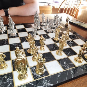 Premium Marble-walnut Chess Board and Metal Chess Figures 8 - Etsy