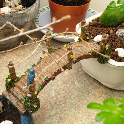 Bridge With Blue Bird, Rope Bridge, Log Effect Bridge, Fairy Garden ...