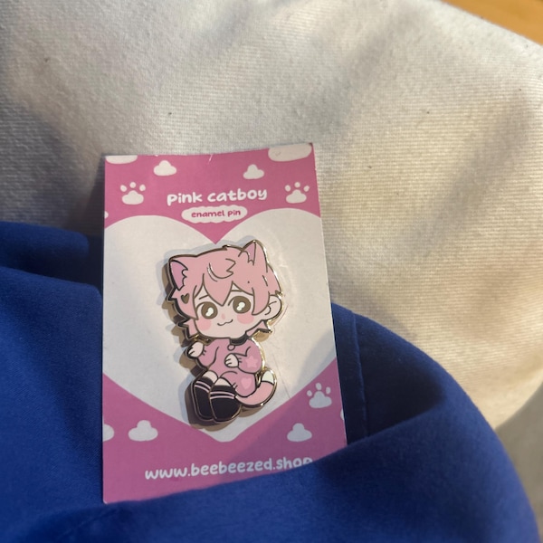 Pink Catboy Enamel Pin, Cute Enamel Pin, Kawaii Aesthetic, Ita Bag ...