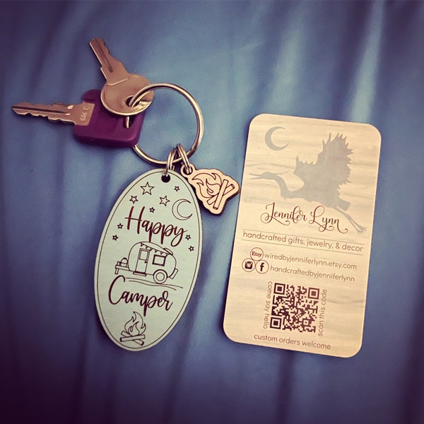 HAPPY CAMPER Keychain With Charm, 5 Charm Options, Camping Camper Tent ...