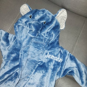 Babyhug Three Fourth Sleeves Elephant Woven Terry Bath Robe - Blue