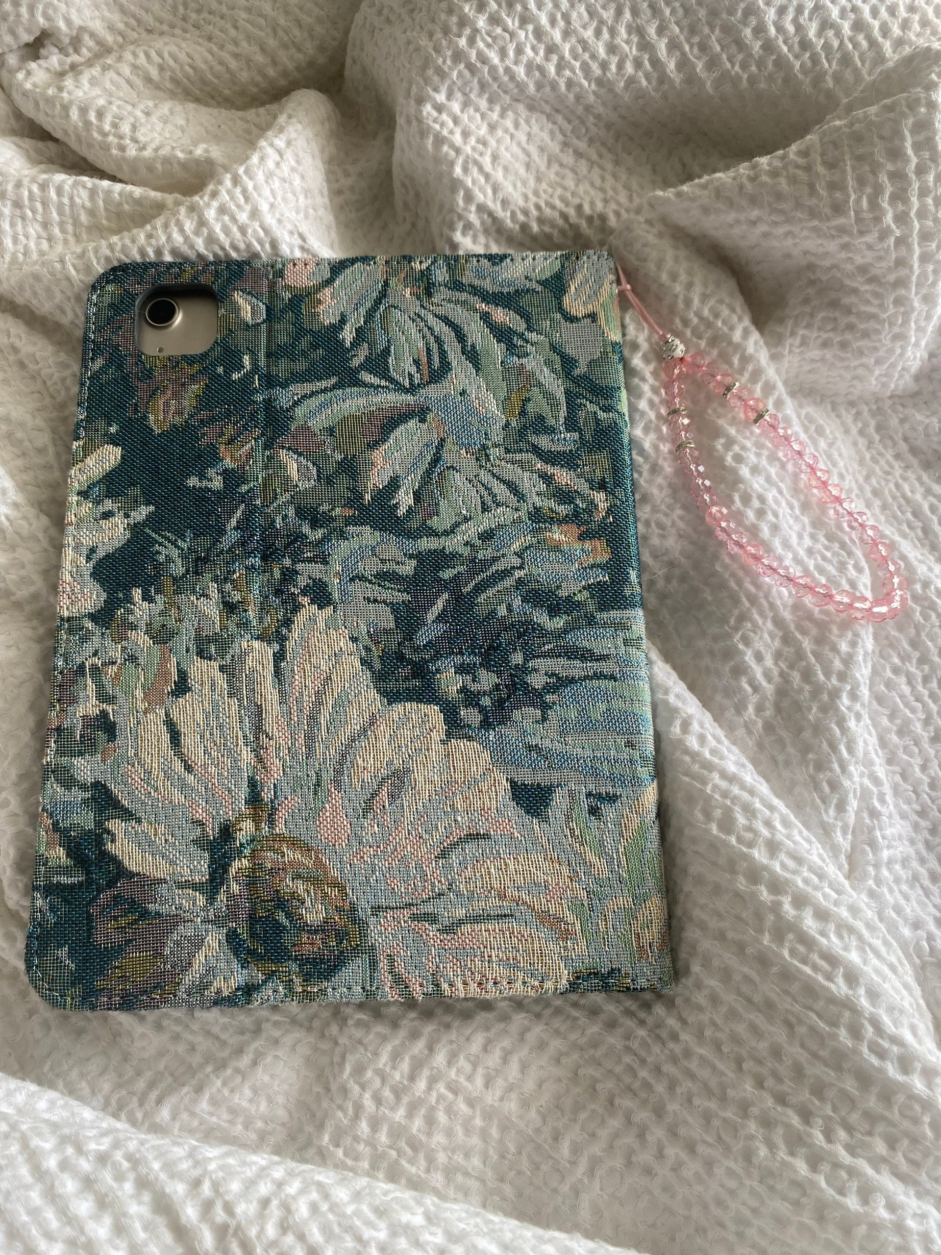 Vintage French Blues Embroidery Fabric iPad Case,iPad Air 11&quot; 13&quot; 2024 iPad Pro 11&quot; 13&quot; iPad Air 5 Pro 12.9&#39;&#39; iPad 10 mini 7(A17 Pro) case